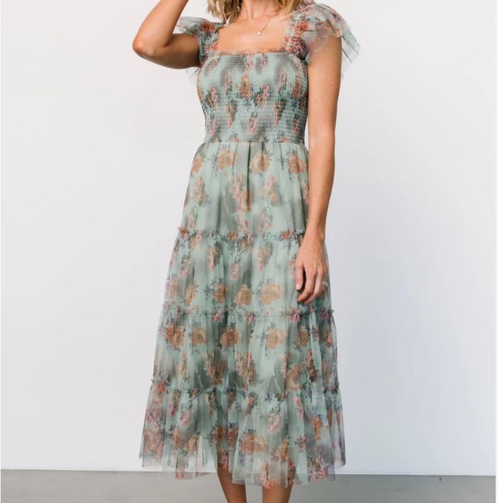 Baltic Born Sage Green Floral Midi Dress